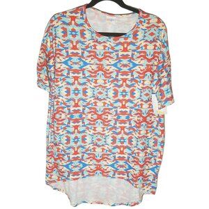 lularoe irma short sleeve shirt high low new with tags blue red size xxs READ